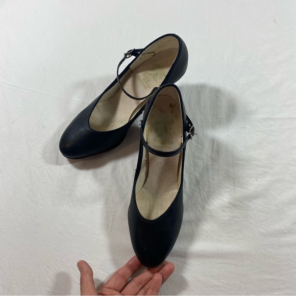 Elegant Black Women's Tap dance shoes leather size 7 square toe Strap Heels - Picture 8 of 8